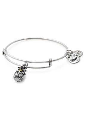 Alex and Ani Pineapple Charm Bangle Bracelet - Silver with Crystal Accent